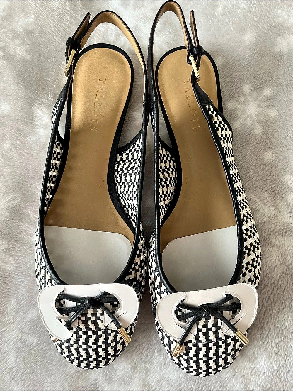 Talbots Stacey Woven Slingback Flats Sandals in Black & White